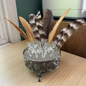 Vintage Flower Frog, El De Uberti Silverplate Floral Repousse MC Reims Italy